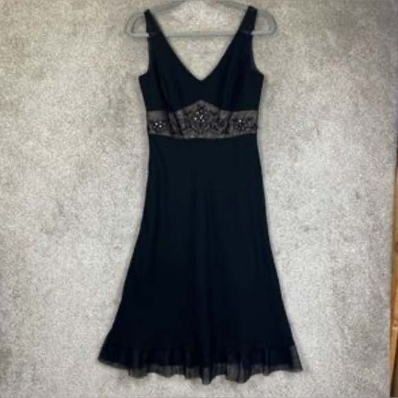 Evan Picone Chiffon Mesh Black Midi Dress Size 8 Cocktail Whimsigoth Beaded - Picture 12 of 12